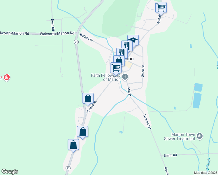 map of restaurants, bars, coffee shops, grocery stores, and more near 3714 South Main Street in Marion