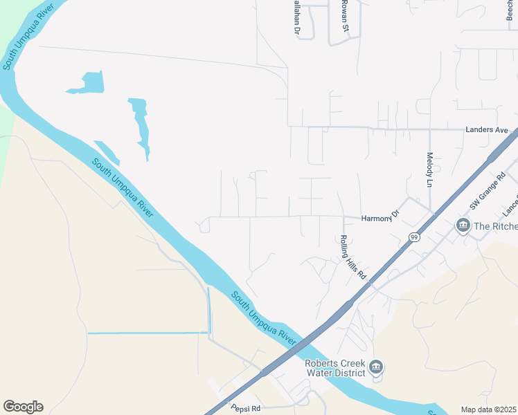 map of restaurants, bars, coffee shops, grocery stores, and more near 711 Harmony Drive in Roseburg