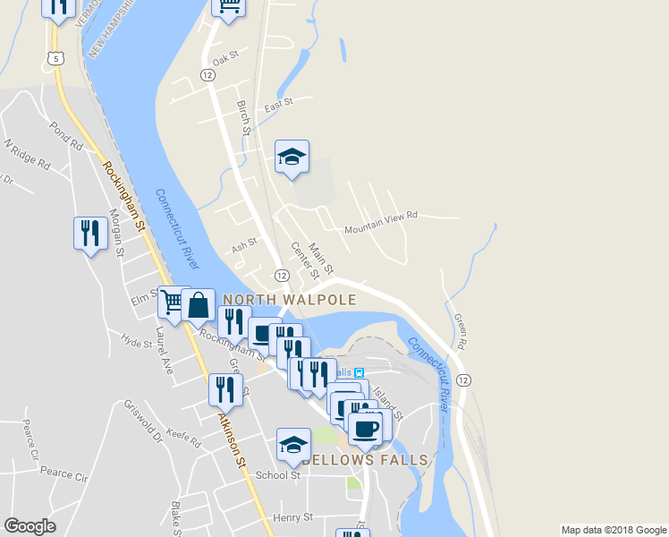 map of restaurants, bars, coffee shops, grocery stores, and more near 1014 Main Street in Walpole