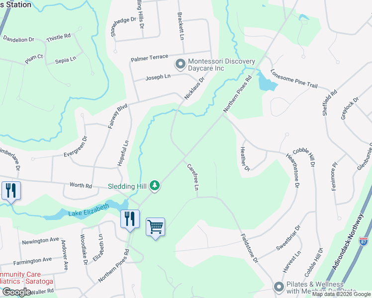 map of restaurants, bars, coffee shops, grocery stores, and more near 288 Northern Pines Road in Gansevoort