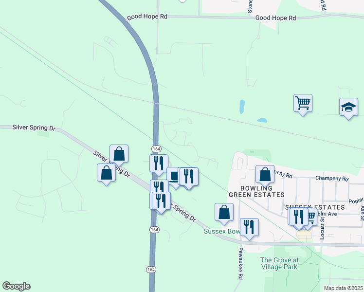 map of restaurants, bars, coffee shops, grocery stores, and more near Stonegate Court in Sussex