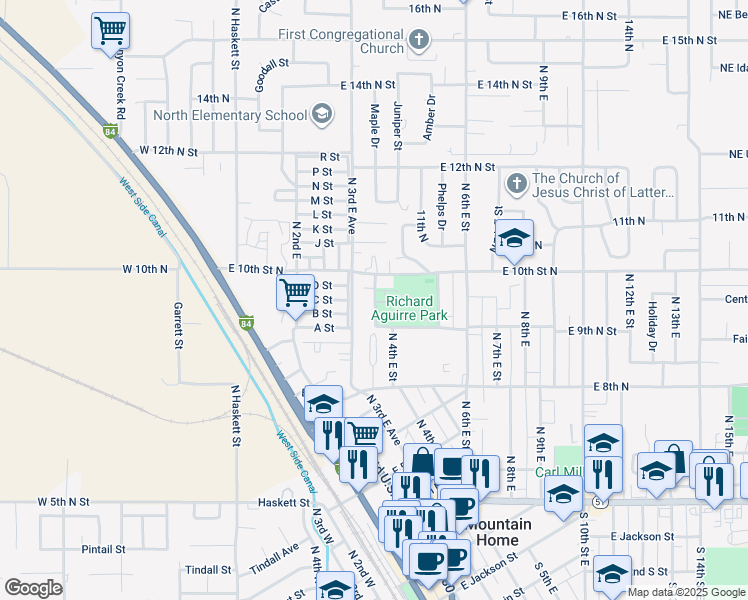 map of restaurants, bars, coffee shops, grocery stores, and more near 945 McKenna Drive in Mountain Home