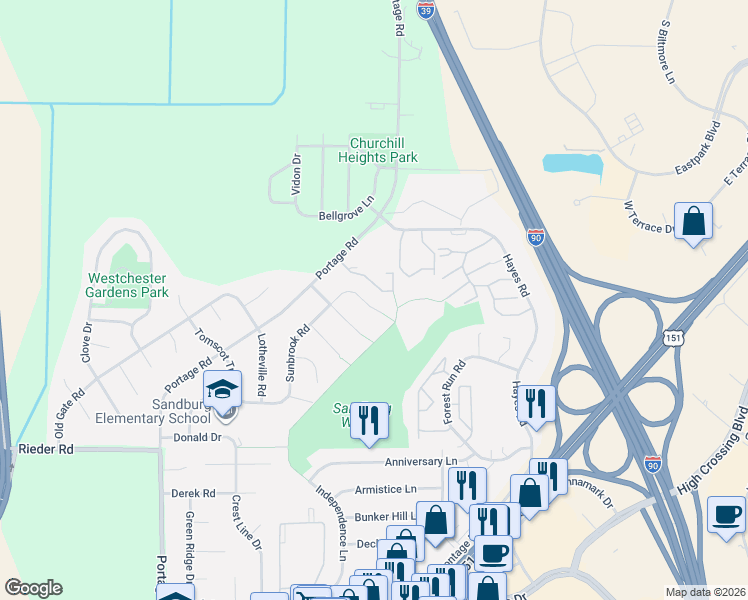 map of restaurants, bars, coffee shops, grocery stores, and more near 3801 Sunbrook Road in Madison
