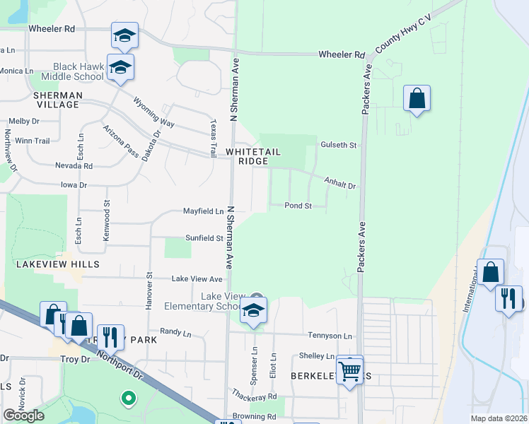 map of restaurants, bars, coffee shops, grocery stores, and more near 4302 Prairieview Drive in Madison
