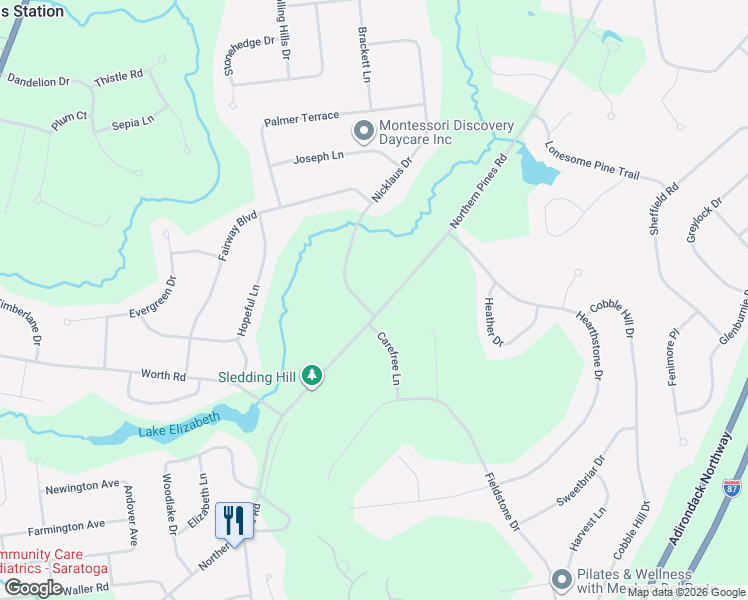 map of restaurants, bars, coffee shops, grocery stores, and more near 288 Northern Pines Road in Gansevoort