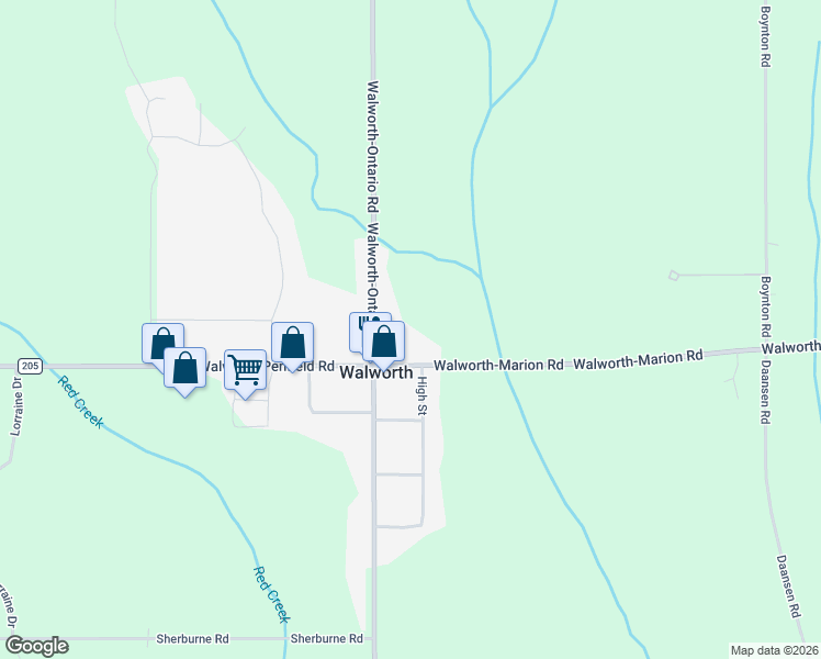 map of restaurants, bars, coffee shops, grocery stores, and more near 2275 Walworth-Marion Road in Walworth