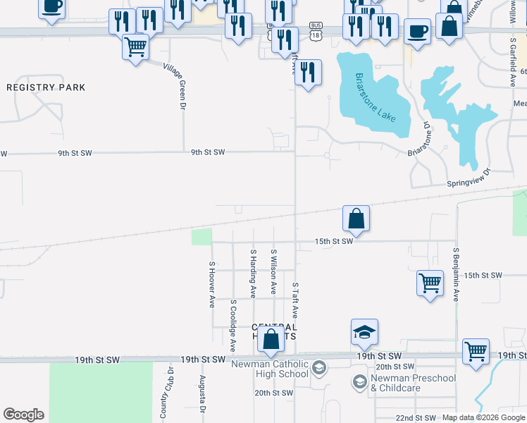 map of restaurants, bars, coffee shops, grocery stores, and more near 1405 South Taft Avenue in Mason City