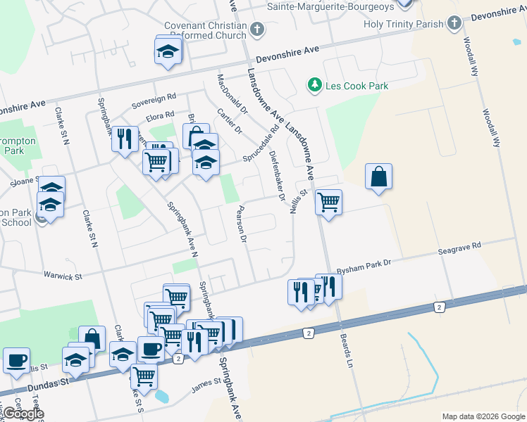 map of restaurants, bars, coffee shops, grocery stores, and more near 63 Knowles Drive in Woodstock