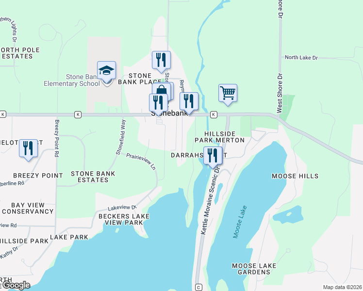 map of restaurants, bars, coffee shops, grocery stores, and more near N67W33441 Keats Circle in Oconomowoc