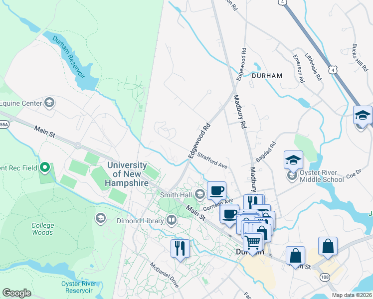 map of restaurants, bars, coffee shops, grocery stores, and more near 9 Edgewood Road in Durham