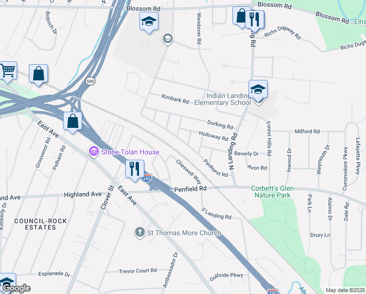 map of restaurants, bars, coffee shops, grocery stores, and more near 20 Cheswell Way in Brighton