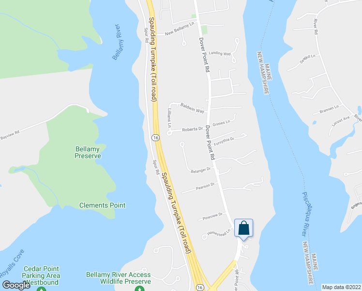 map of restaurants, bars, coffee shops, grocery stores, and more near Belanger in Dover