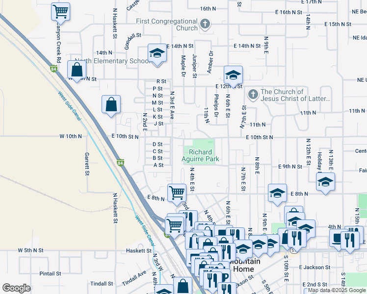 map of restaurants, bars, coffee shops, grocery stores, and more near 945 McKenna Drive in Mountain Home