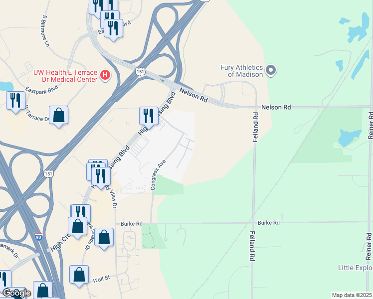 map of restaurants, bars, coffee shops, grocery stores, and more near 5459 Patriot Drive in Madison