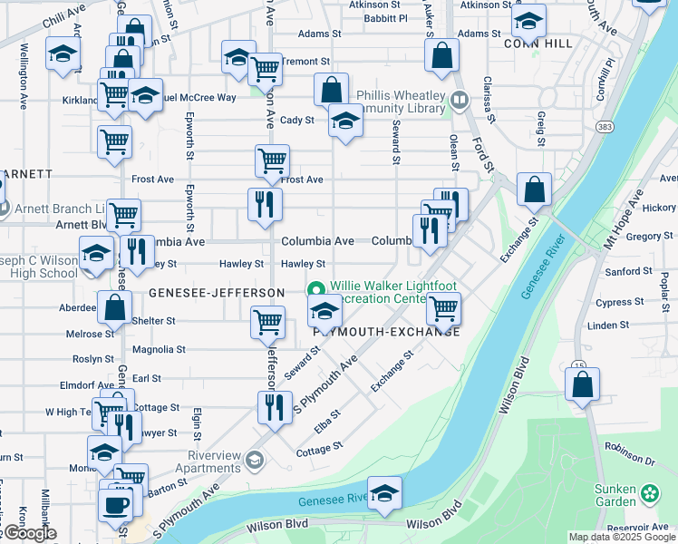 map of restaurants, bars, coffee shops, grocery stores, and more near 298 Reynolds Street in Rochester