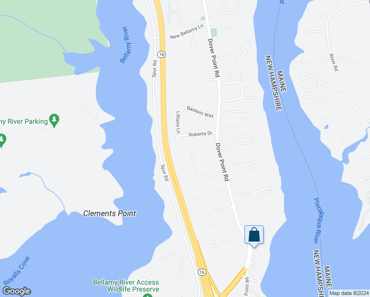 map of restaurants, bars, coffee shops, grocery stores, and more near 44 Belanger Drive in Dover
