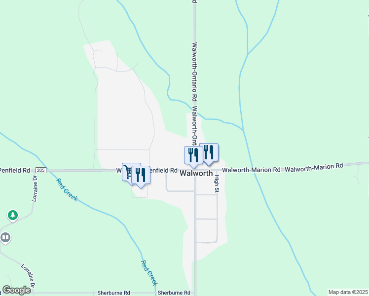 map of restaurants, bars, coffee shops, grocery stores, and more near 3745 Walworth-Ontario Road in Walworth