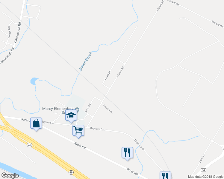 map of restaurants, bars, coffee shops, grocery stores, and more near 5758 Morris Road in Marcy