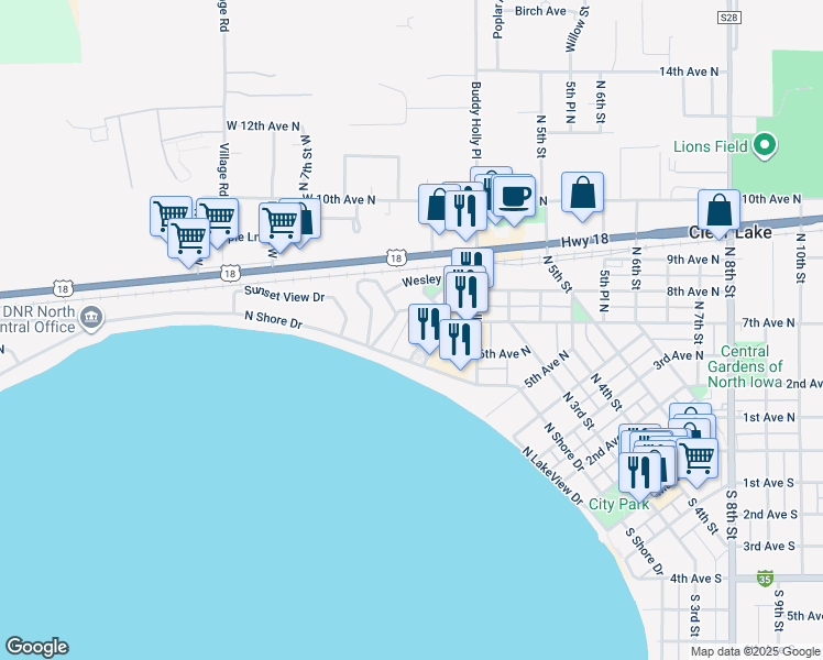map of restaurants, bars, coffee shops, grocery stores, and more near 226 Glen Cove Drive in Clear Lake