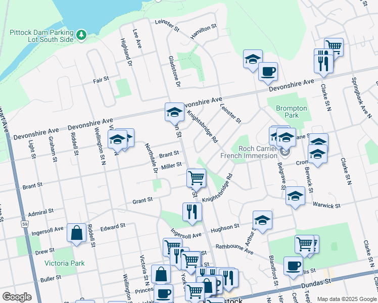 map of restaurants, bars, coffee shops, grocery stores, and more near 33 Bayswater Street in Woodstock