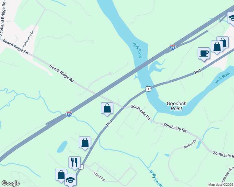 map of restaurants, bars, coffee shops, grocery stores, and more near 4 Gordon Court in York