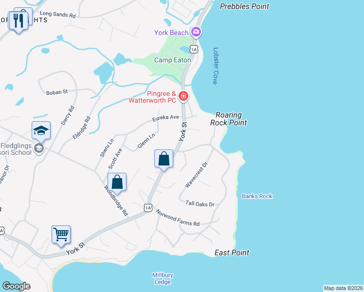 map of restaurants, bars, coffee shops, grocery stores, and more near 647 York Street in York