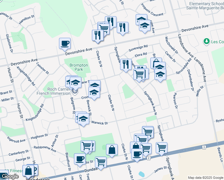 map of restaurants, bars, coffee shops, grocery stores, and more near 223 Orchard Road in Woodstock