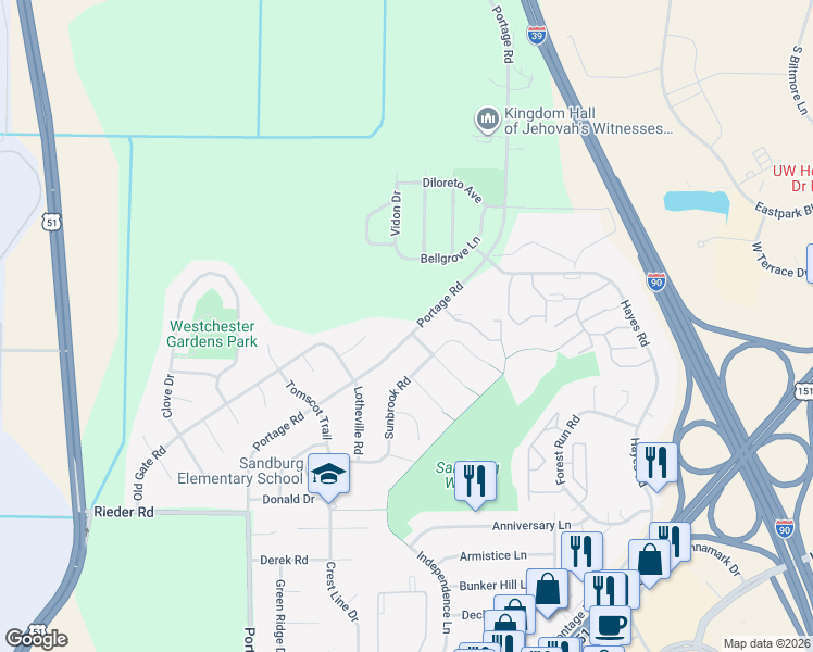 map of restaurants, bars, coffee shops, grocery stores, and more near 4207 Bellgrove Lane in Madison
