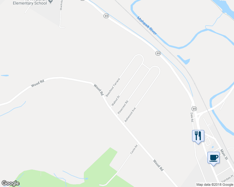 map of restaurants, bars, coffee shops, grocery stores, and more near 13 Walnut Drive in Whitesboro