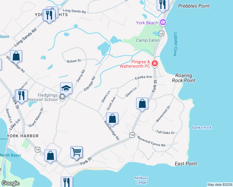 map of restaurants, bars, coffee shops, grocery stores, and more near 1 Eureka Avenue in York