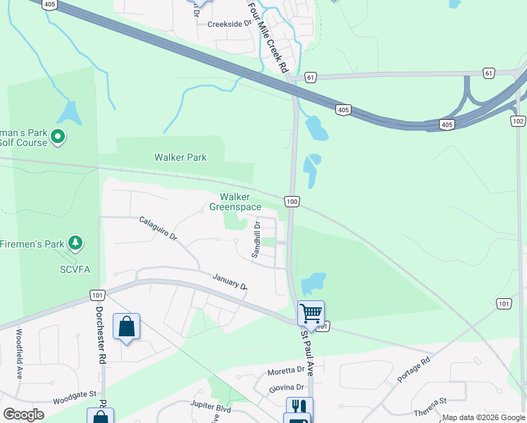 map of restaurants, bars, coffee shops, grocery stores, and more near 6295 Forest Ridge Drive in Niagara Falls