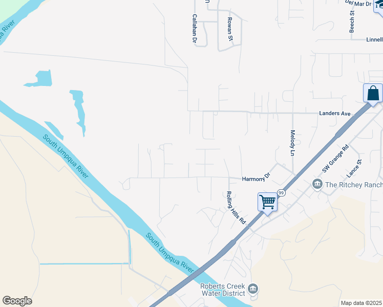 map of restaurants, bars, coffee shops, grocery stores, and more near 116 Brentridge Drive in Roseburg