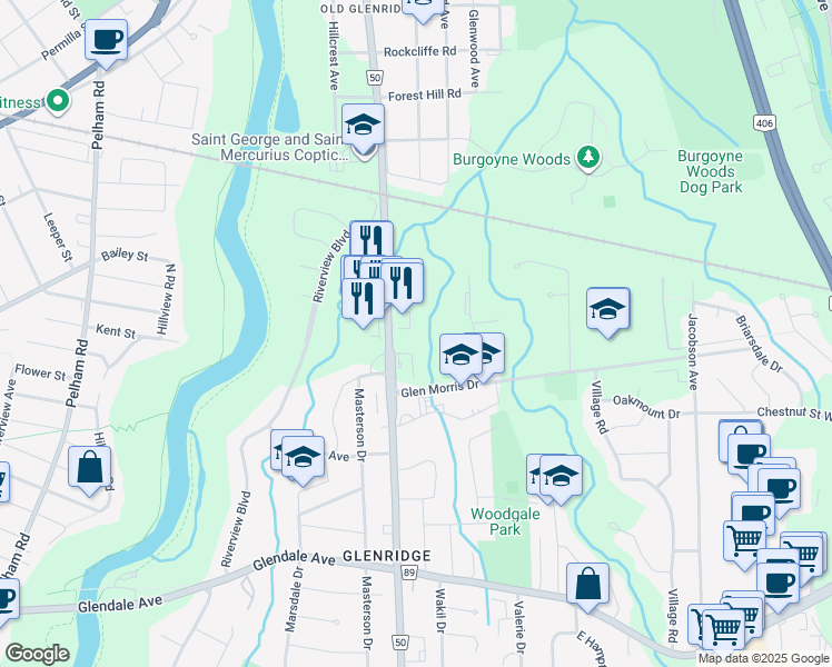 map of restaurants, bars, coffee shops, grocery stores, and more near 215 Glenridge Avenue in St. Catharines