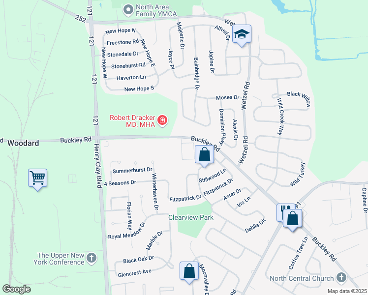 map of restaurants, bars, coffee shops, grocery stores, and more near 4852 Buckley Road in Liverpool