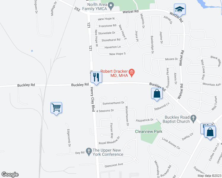 map of restaurants, bars, coffee shops, grocery stores, and more near 4774 Buckley Road in Liverpool
