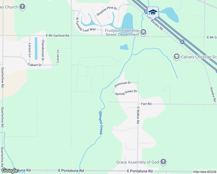map of restaurants, bars, coffee shops, grocery stores, and more near 2632 Primrose Drive in Fruitport Charter Township