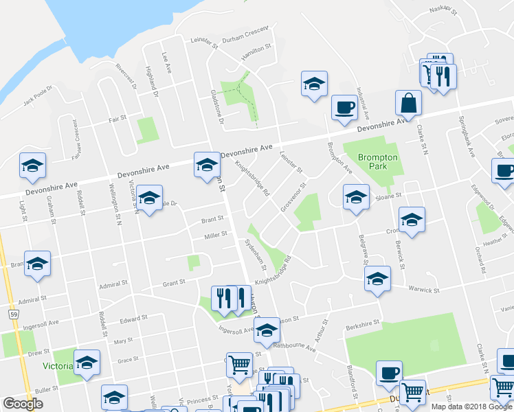 map of restaurants, bars, coffee shops, grocery stores, and more near 85 Bayswater Street in Woodstock