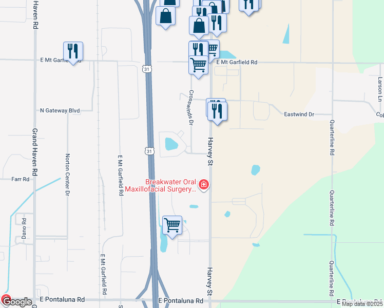 map of restaurants, bars, coffee shops, grocery stores, and more near 1523 Norton Shores Lane in Norton Shores