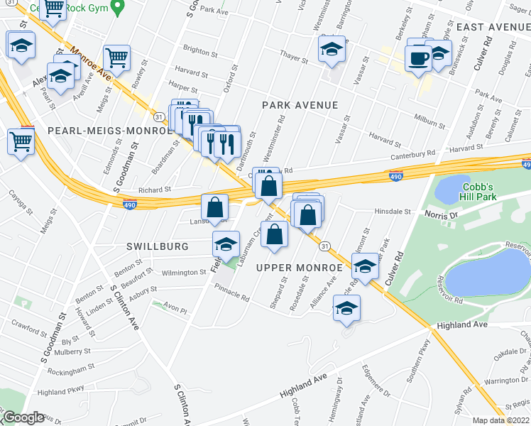 map of restaurants, bars, coffee shops, grocery stores, and more near 75 Laburnam Crescent in Rochester