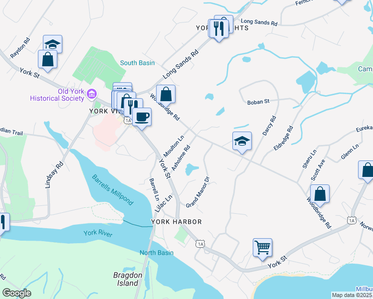 map of restaurants, bars, coffee shops, grocery stores, and more near 33 Axholme Road in York