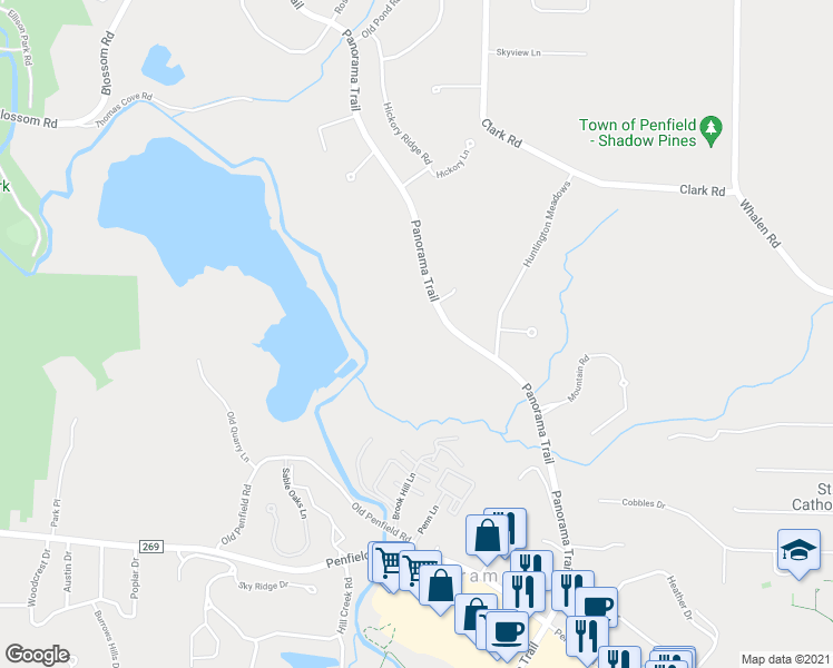 map of restaurants, bars, coffee shops, grocery stores, and more near 341 Panorama Trail in Rochester