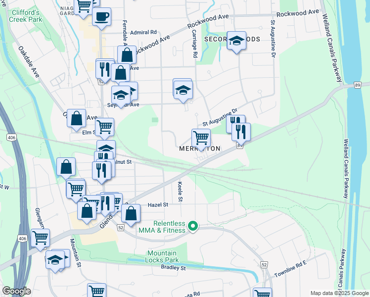 map of restaurants, bars, coffee shops, grocery stores, and more near in St. Catharines