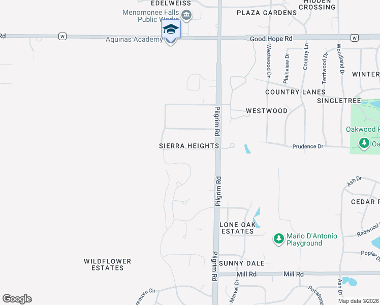 map of restaurants, bars, coffee shops, grocery stores, and more near N68W15787 Chateau Drive in Menomonee Falls