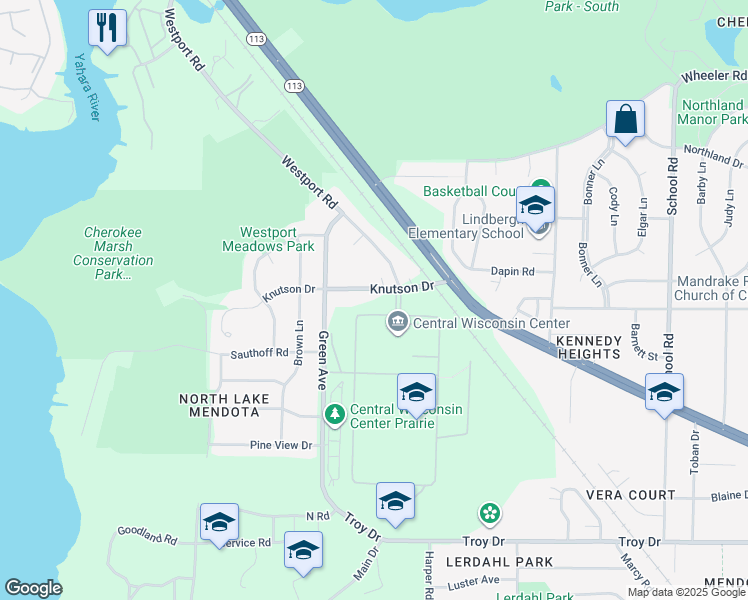 map of restaurants, bars, coffee shops, grocery stores, and more near 301 Knutson Drive in Madison