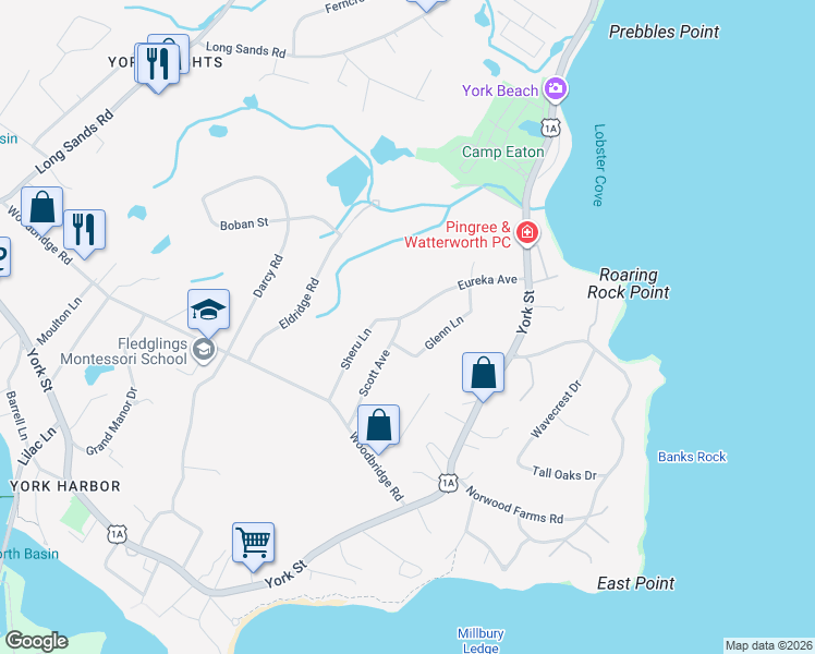 map of restaurants, bars, coffee shops, grocery stores, and more near 1 Eureka Avenue in York