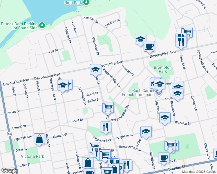 map of restaurants, bars, coffee shops, grocery stores, and more near 33 Bayswater Street in Woodstock