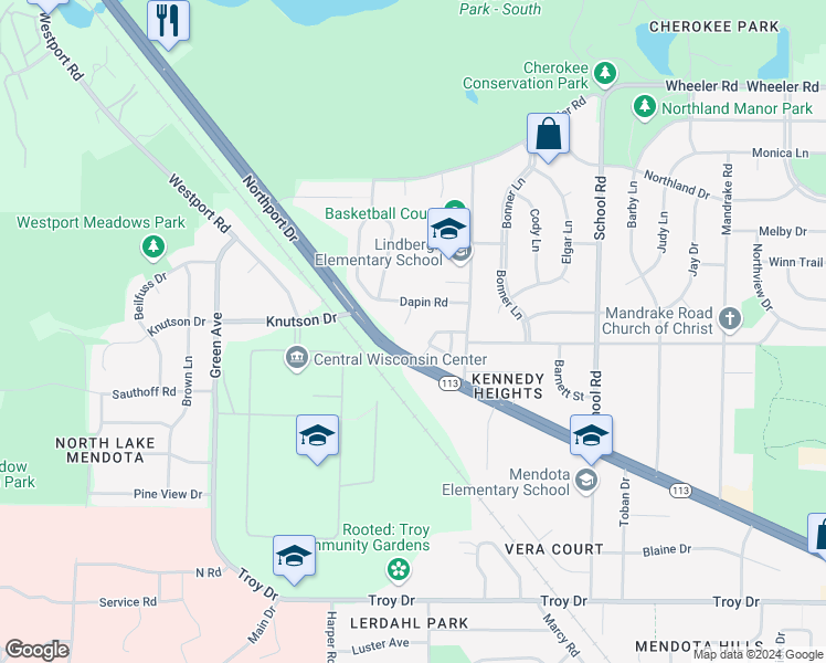 map of restaurants, bars, coffee shops, grocery stores, and more near 23 Cordelia Crescent in Madison