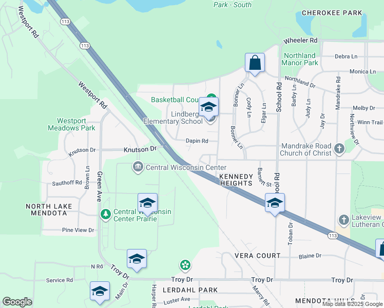 map of restaurants, bars, coffee shops, grocery stores, and more near 13 Morrow Court in Madison