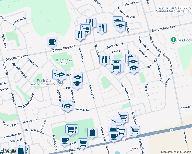 map of restaurants, bars, coffee shops, grocery stores, and more near 223 Orchard Road in Woodstock