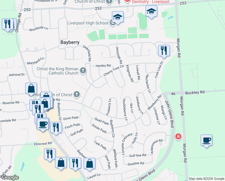 map of restaurants, bars, coffee shops, grocery stores, and more near 15 Forester Road in Liverpool